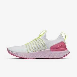 Chaussure De Running Nike React Phantom Run Flyknit 2 Blanche 8475-391 White/Volt/Pink Glow/White Femme | OKB-94512464